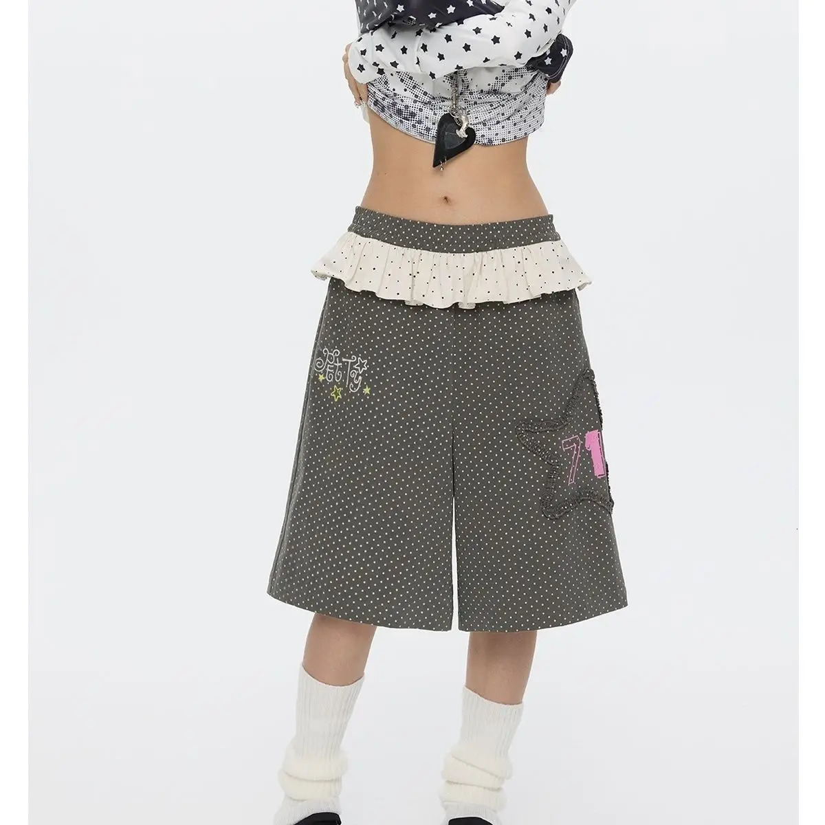 Japanese Pants Y2k Vintage Goth Punk Woman Clothes Loose Polka Dot 2000s Kawaii Harajuku Grunge Emo Summer Girls 260611