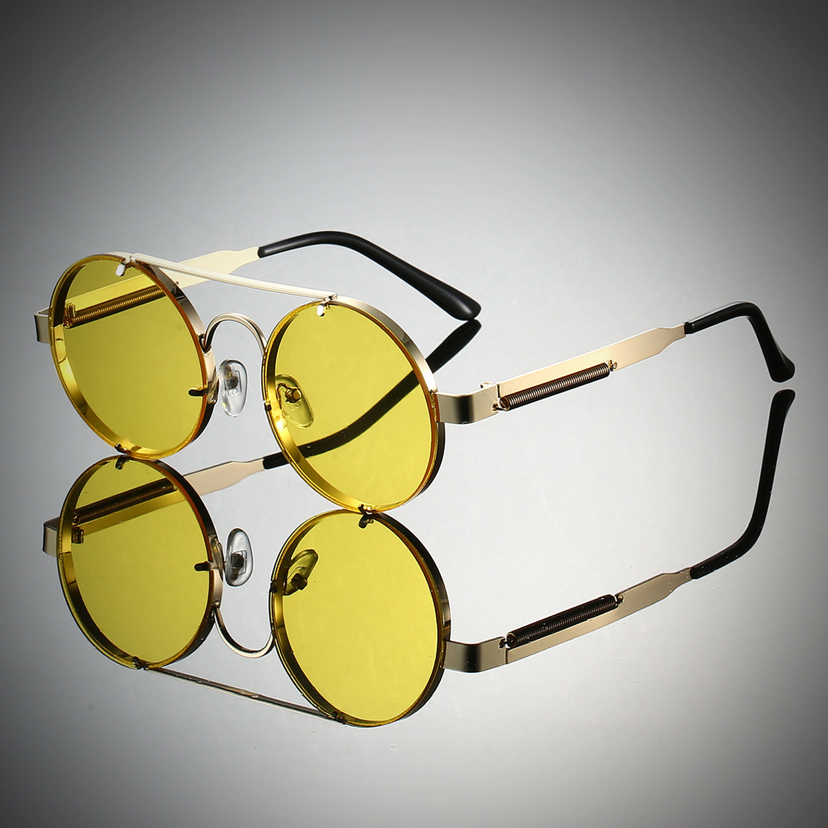High quality 2026 New European and American Metal Double Beam Round Retro Punk Style Steam Spring Frame Sunglasses