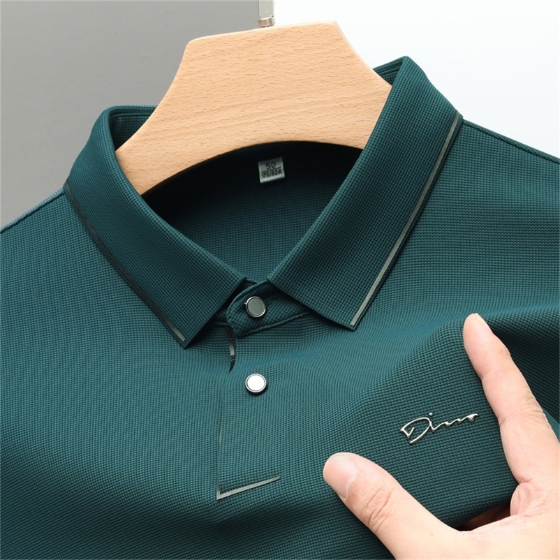 High end ice silk long sleeved fashionable letter printed POLO shirt Autumn trend mens lapel T-shirt casual top 260604