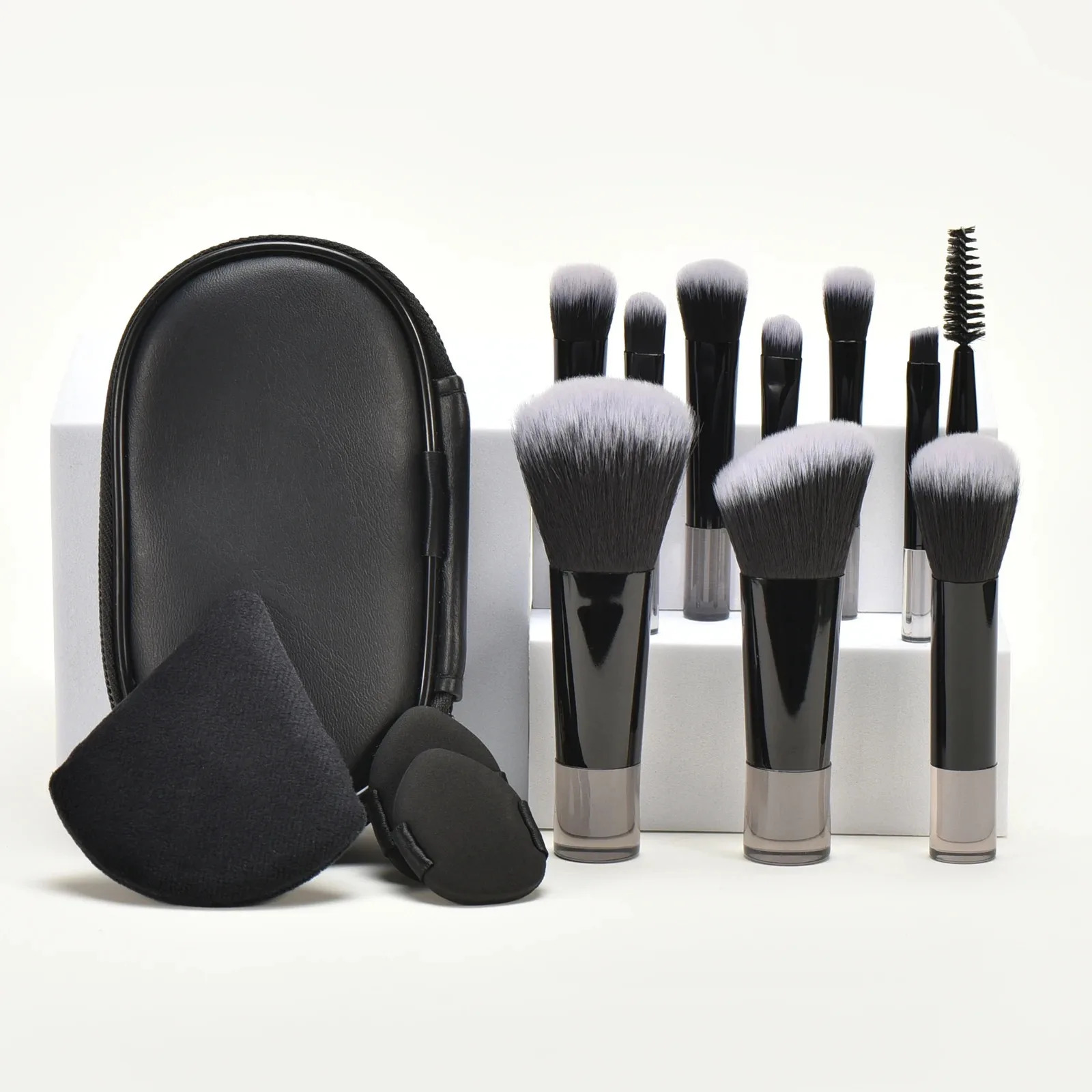 10-Piece Mini Makeup Brush Set - Travel Size Palm Brush with Puff Professional Portable Makeup Tools for On-The-Go 260612