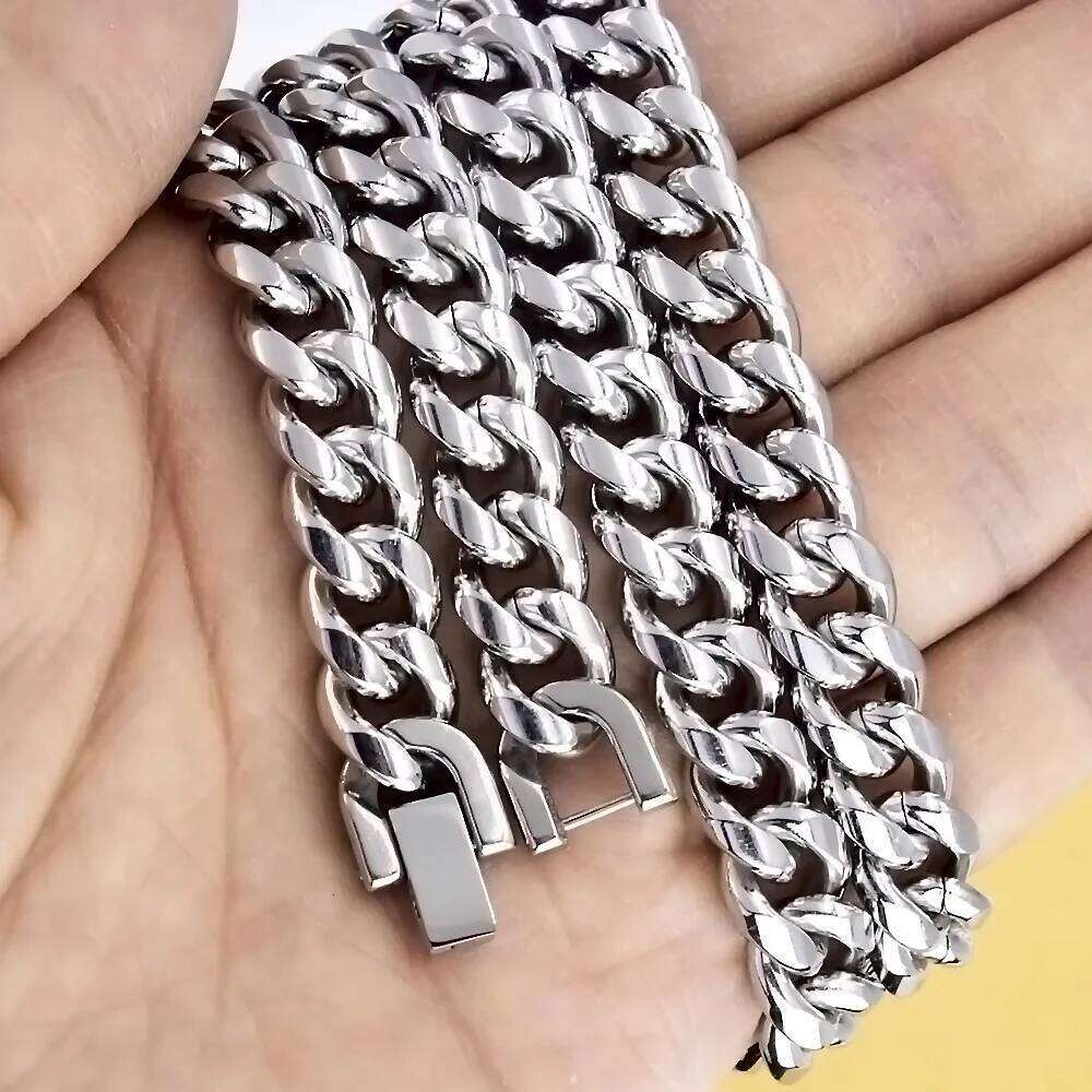 YQ 8MM-12MM Wide 316L Stainless Steel Cuban Link Chain Necklace Bracelet For Men Thick Punk Hip Hop Accessories Male W260613
