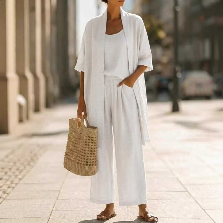 Summer 2026 New Straight-Leg Solid Color Travel Vacation Comfortable Casual Elegant Three-Piece Suit L260612