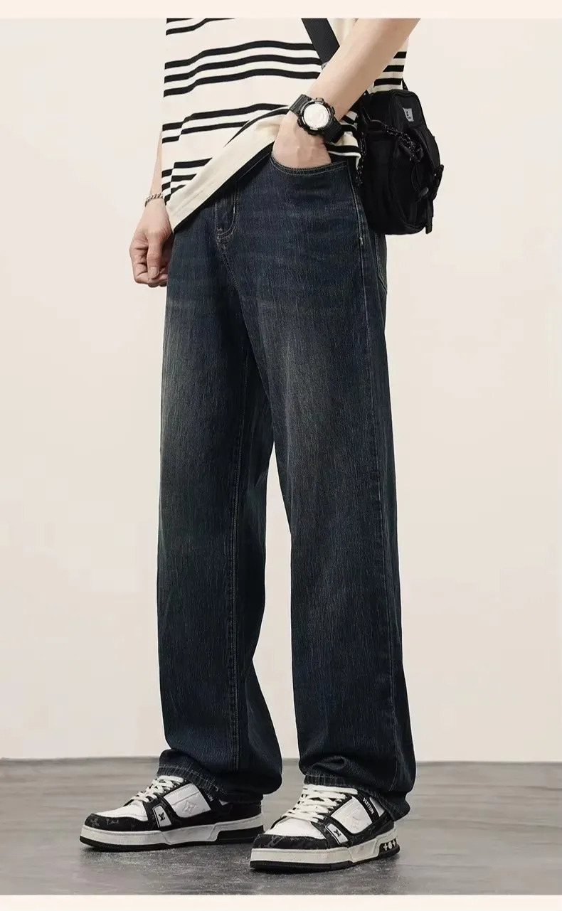 Jeans vintage da uomo dal taglio dritto Pantaloni casual in denim alla moda coreana di alta qualità Pantaloni da uomo quattro stagioni 260624
