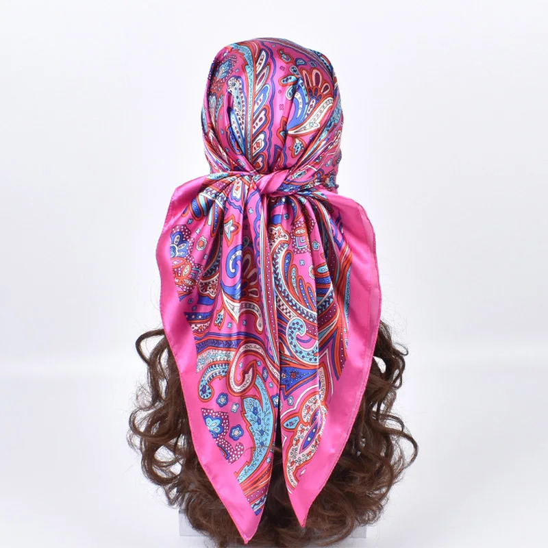 High Quality Silk Scarves Women Square Satin Hijab Scarf Plain Handkerchief Shawls Wraps Head Female Headband Islamic Bandanna260611