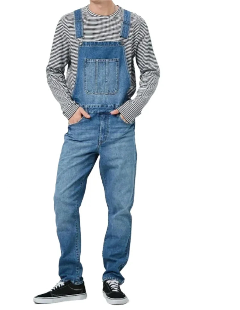 Pantaloni casual da strada da uomo con bretelle alla moda, tuta fresca, jeans dritti per giovani, pantaloni in denim con tasche grandi e giunture ma