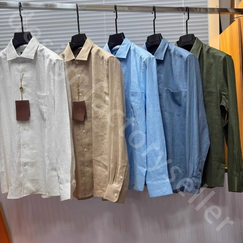 Quiet Luxury Designer Mens Shirts Solid Color Business Casual Linen Long Sleeve Shirts 5 Colors L1289