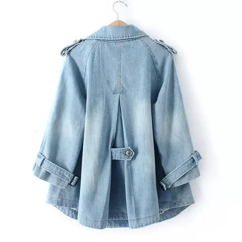 Denim Cape Coat Female Jacket Double Breasted Jackets Women Office Lady Windbreaker Denim Basic Coats Autumn Overcoat 260609