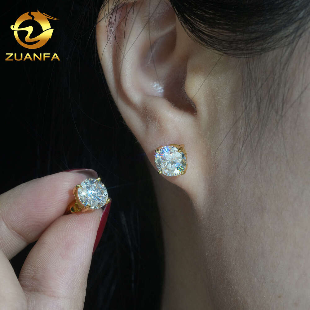 Zuanfa Manufacturer Wholesale Men's Women's Hip-Hop S925 Silver Inlaid with Cherry Blossom Cut Moissanite VVS Earrings Wholesale 18K Style