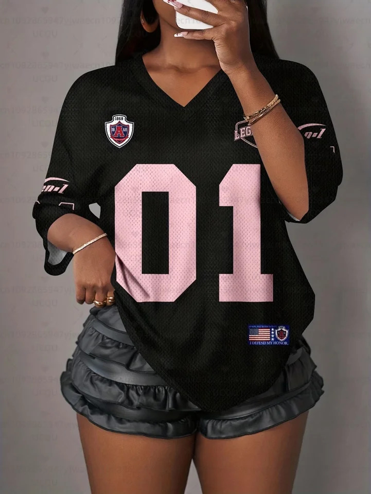 Womens Letter NO01 Print VNeck Short Sleeve TShirt Summer Graphic Tee Sport s Plus Size 260613