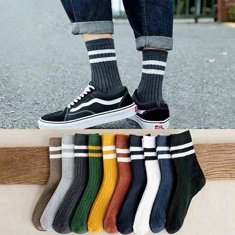 5 Pair Mens Striped Casual Breathable Socks High Quality Harajuku Retro Socks Mens Cotton Socks 2030 260612