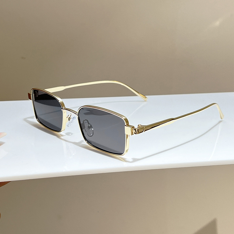 High quality New high-end street style men's metal square frame sunglasses, European and American ins-style retro sunshade glasses