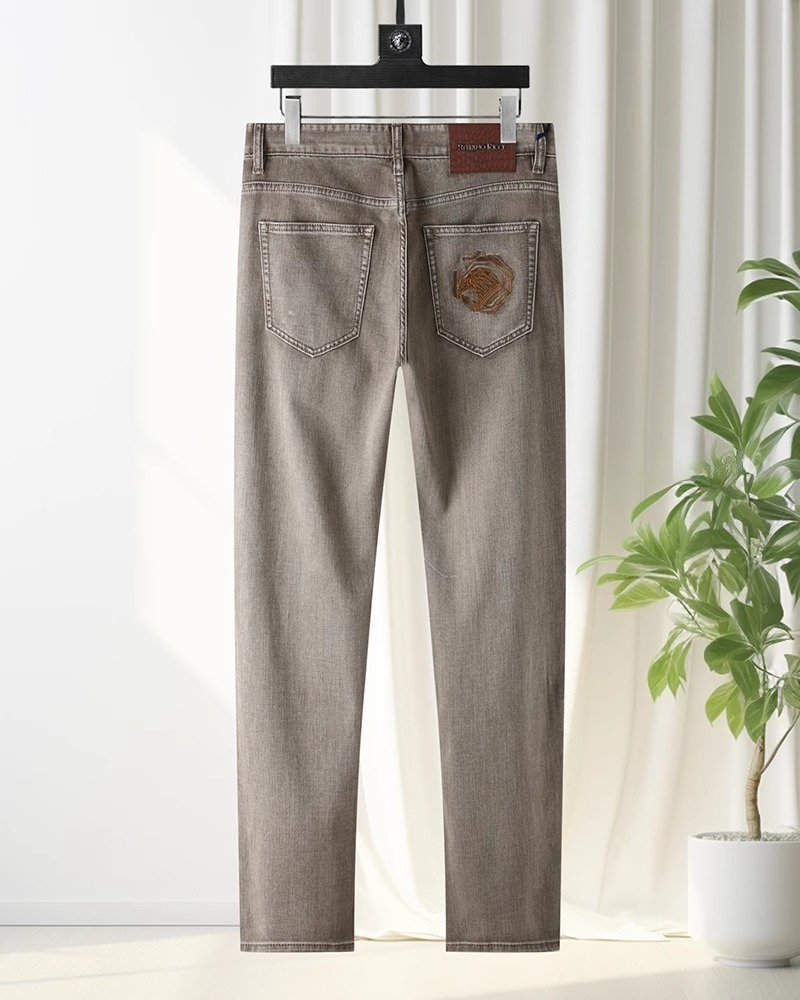 Quiet Luxury Designer Mens Grey Jeans Spring and Summer Embroidery Casual Pants SR1289