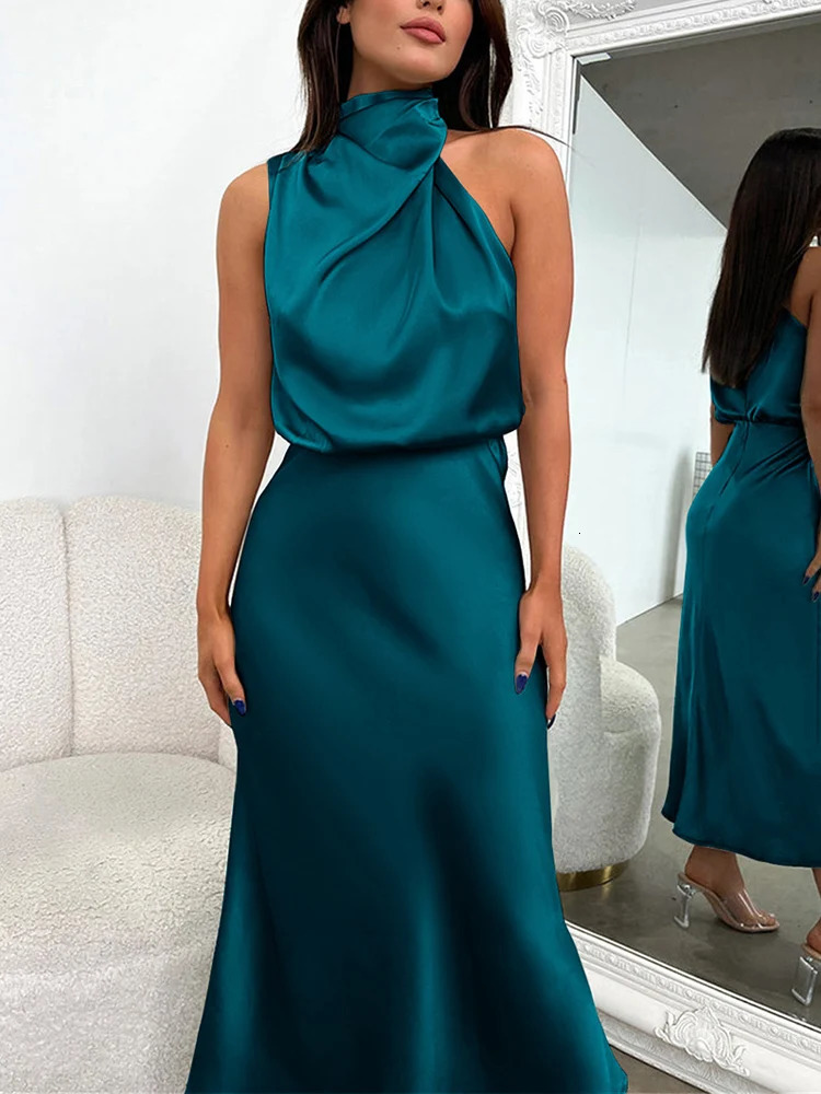 Summer High-End Silk Satin Sleeveless Long Dress Women Fashion Elegant Celebrity Dresses Evening Dress Party Clothes Ladies 260612