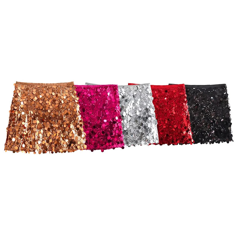 Willshela Women Fashion With Sequined Solid Side Zipper Mini Skirt Vintage High Waist Female Chic Lady Skirts 260612