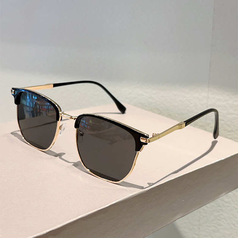 High quality 2026 New Personality Gentle Metal Half Frame Retro Niche Hong Kong Artistic Internet Celebrity Same Style Sunglasses