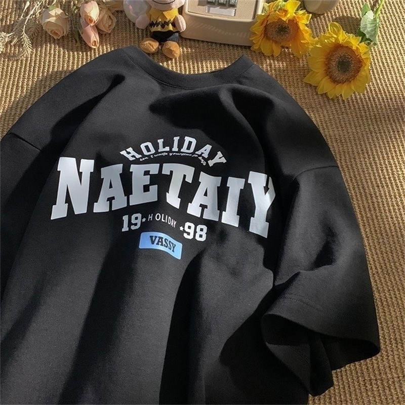 High-quality pure cotton T-shirt fashionable and loose short-sleeved comfortable style mens retro American Y2K style T-shirt 260604