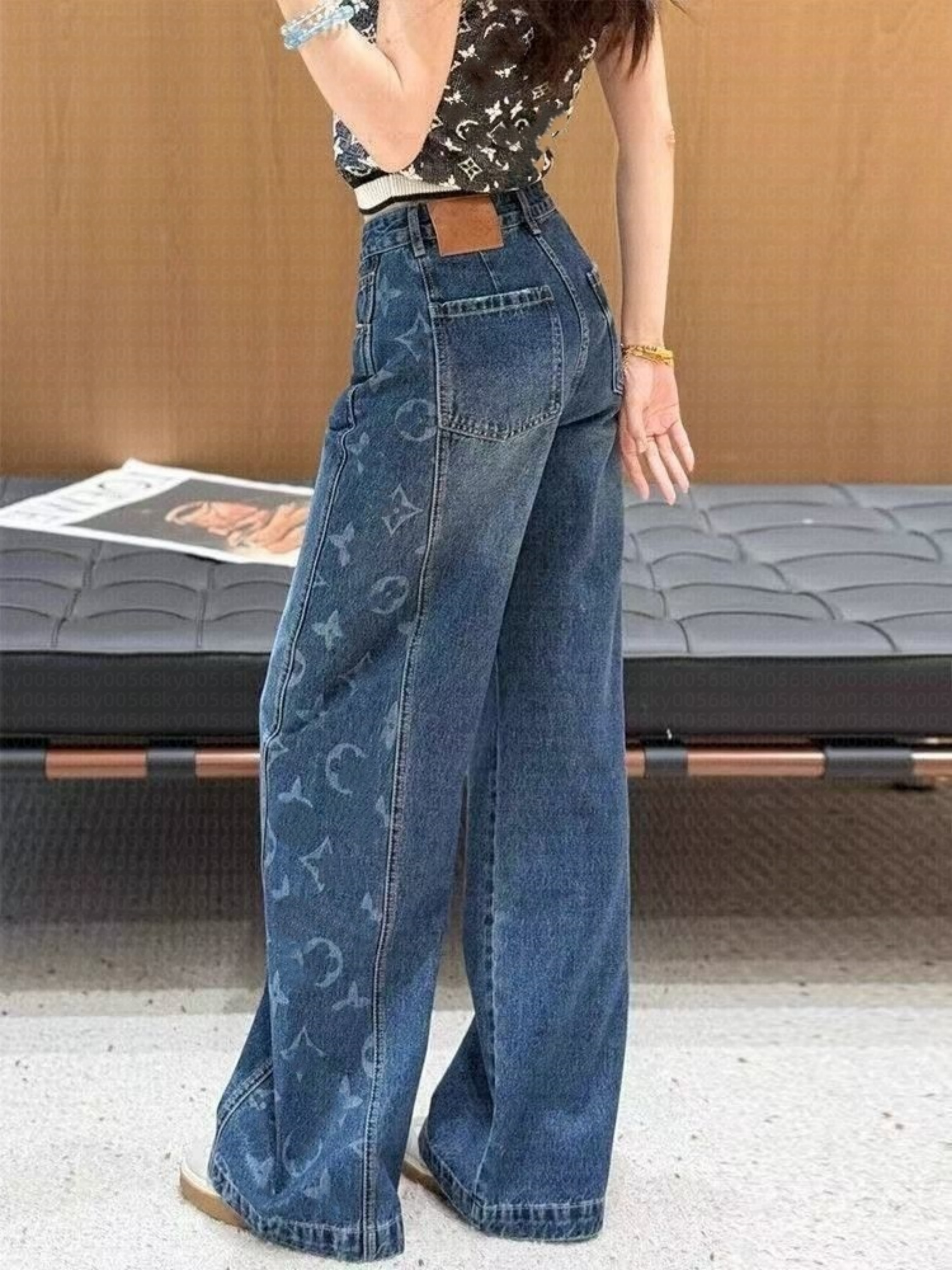 2026Women's new embroidered wide-leg jeans for spring and autumn. Stretchy, slim-fit narrow straight-leg long pants. Available in S-5XL
