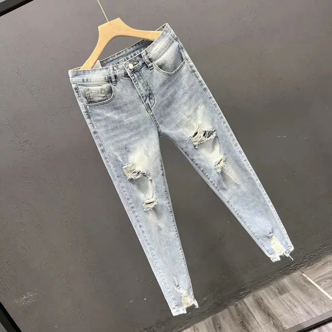 y Fashion ner Clothes Ripped Jeans Mens Trendy 2025 Summer Ruffian Handsome Slimfit Pants Elastic Thin 260608