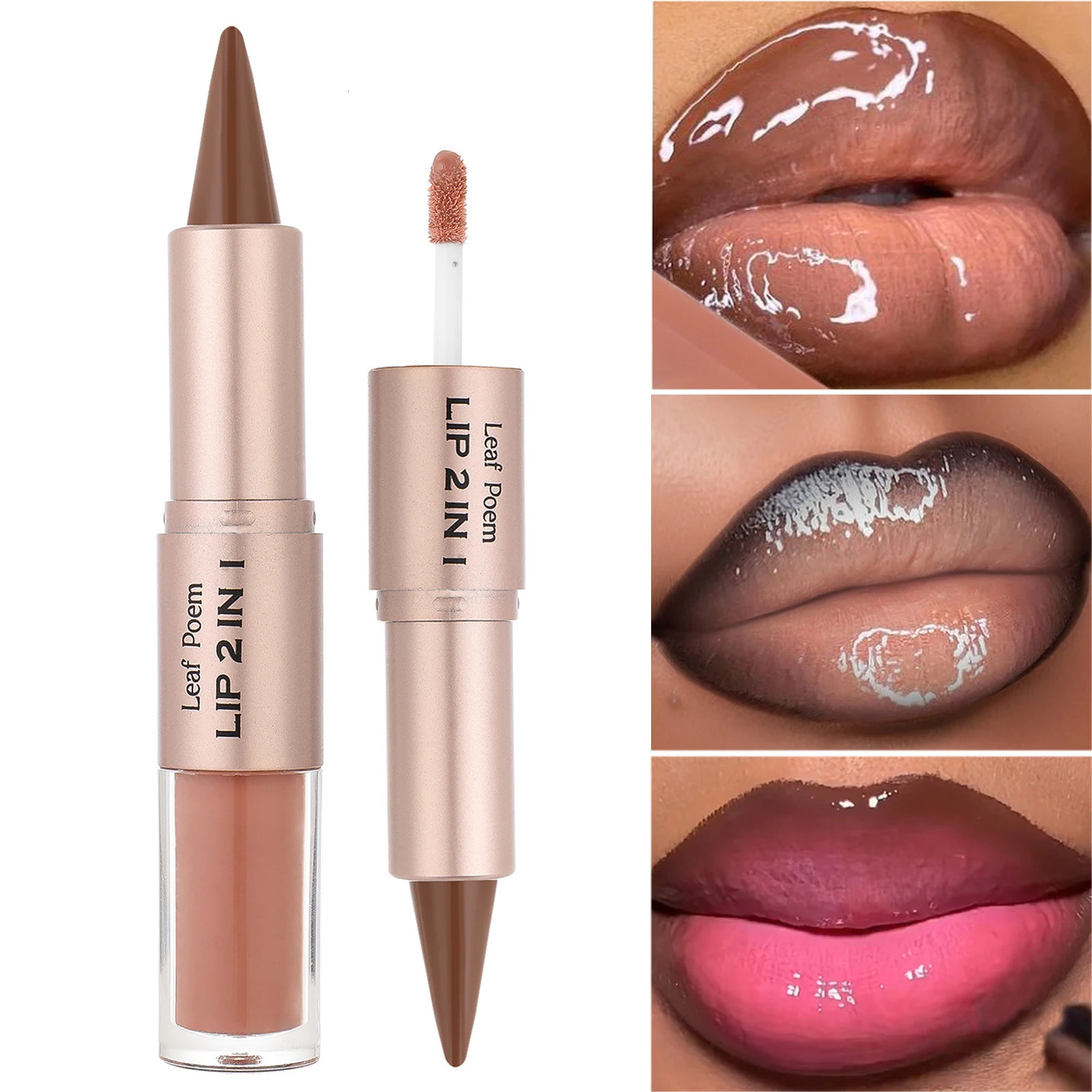 Black Brown Tapered Lip Liner Contour Pencil Double Head Mirror Plumping Glaze Crystal Gloss Sexy Red Lips Tint Makeup 260613