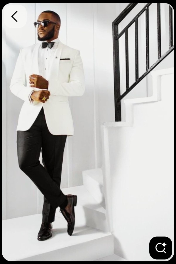 White Men Suit 2 Pieces Double Button With Black Lapel For Wedding Groom Business Birthday Banquet Work Suit Jacket And Pants