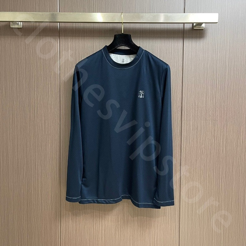 Quiet Luxury Designer T Shirt Mens Autumn and Winter Long-sleeved T-shirt Round Neck Embroidered Cotton Business Casual Bottoming B1289