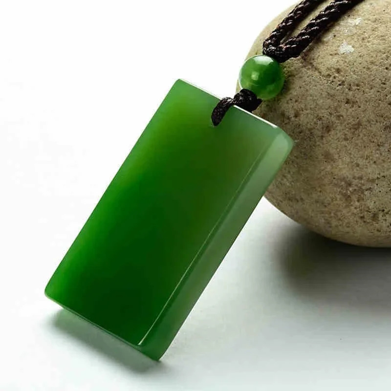 Natural Green Jade Rectangular Smooth Necklace Pendant Women Men Genuine Hetian Jades Stone Charms Amulet Gifts For Ladies 260612