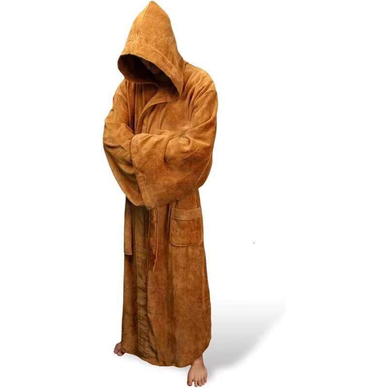 Unisex Knight Adult Tunic Hooded Robe Halloween Cosplay Fleece Bathrobe for Men Women