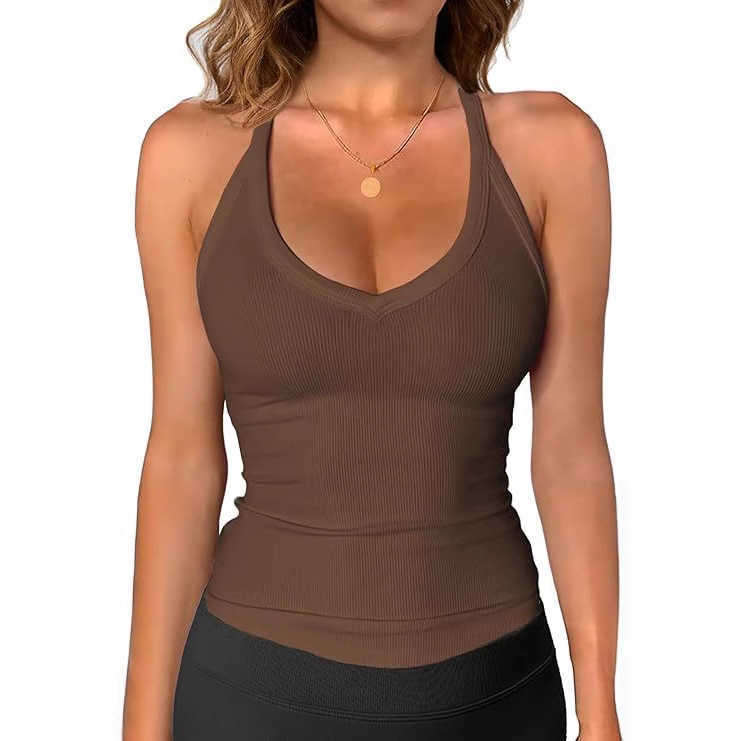 2026 Womens Ribbed Tank Top Summer Basic Sexy Slim Fit Camisole V-Neck Going Out Tank Top L260612