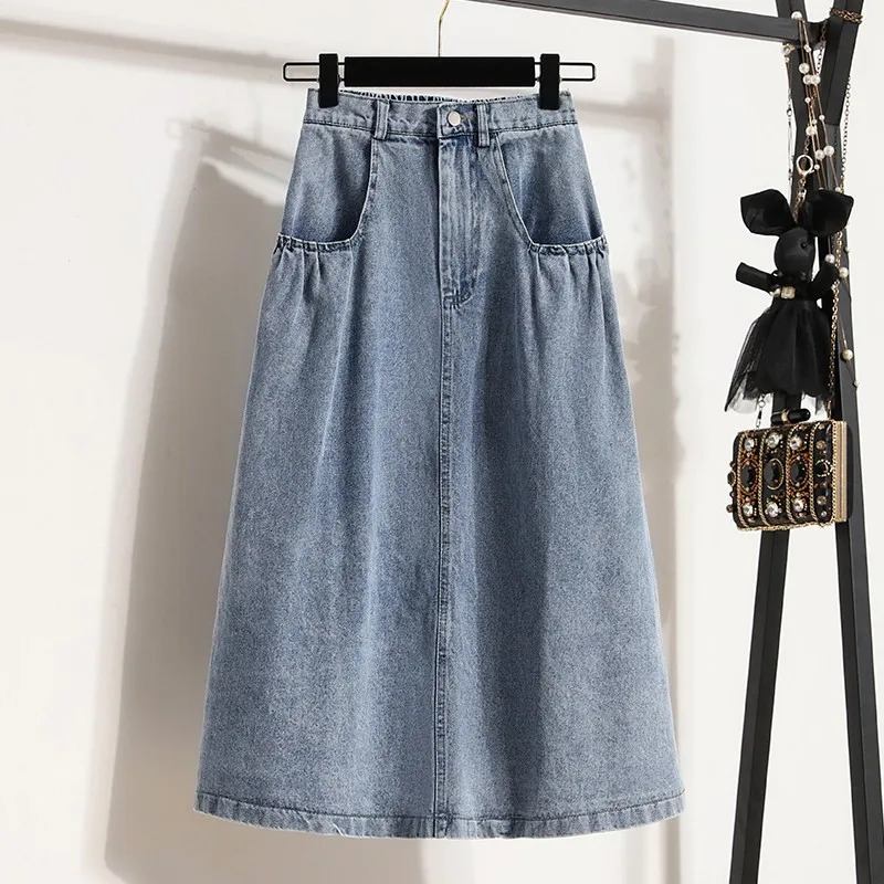 High Waist Denim Long Skirt Women Arrival 2024 Spring Vintage Style Solid Color Loose Ladies Elegant Aline Skirts B3323 260603BANJIABANJIA