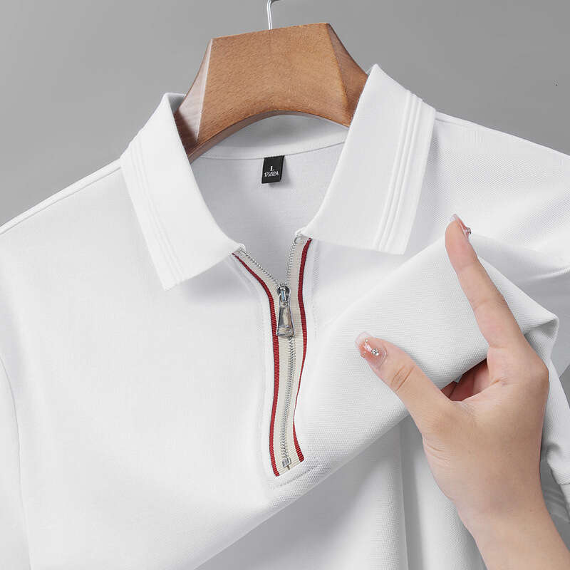 Polo Luxury Clothes T-Shirt Clothing Summer New Solid Color Short-Sleeve Turn-Down Collar Polo Shirt With Zipper, Business Casual, Men's Appare