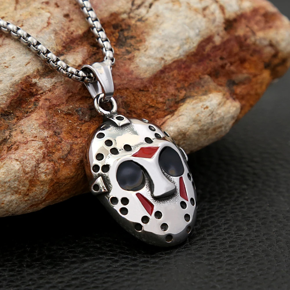 Fashion Retro Unique Jason Mask Pendant for Men Punk Hip Hop Stainless Steel Mask Necklace Halloween Jewelry Gift Drop 260612