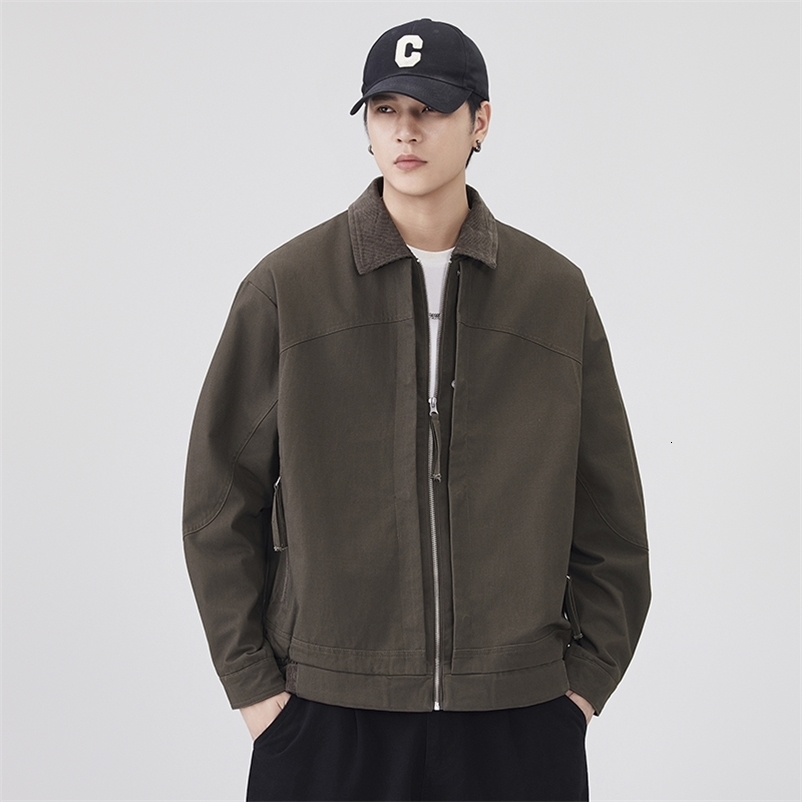 American Fashion Pure Cotton Jacket Men Japanese Streetwear Cityboy Loose Casual Vintage Cargo Jacket Plus Size Coat Outerwear 260604CJ
