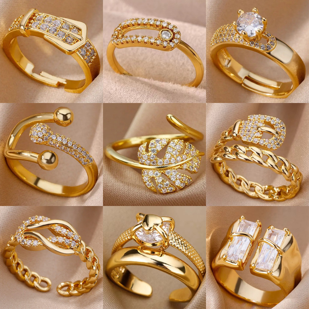 Gold Plated Full Diamond Light Luxury Non-fading Open Ring Women Zircon Leaf Ring Women High-end Feel Jewelry Sieraden Designer Rings For Woman