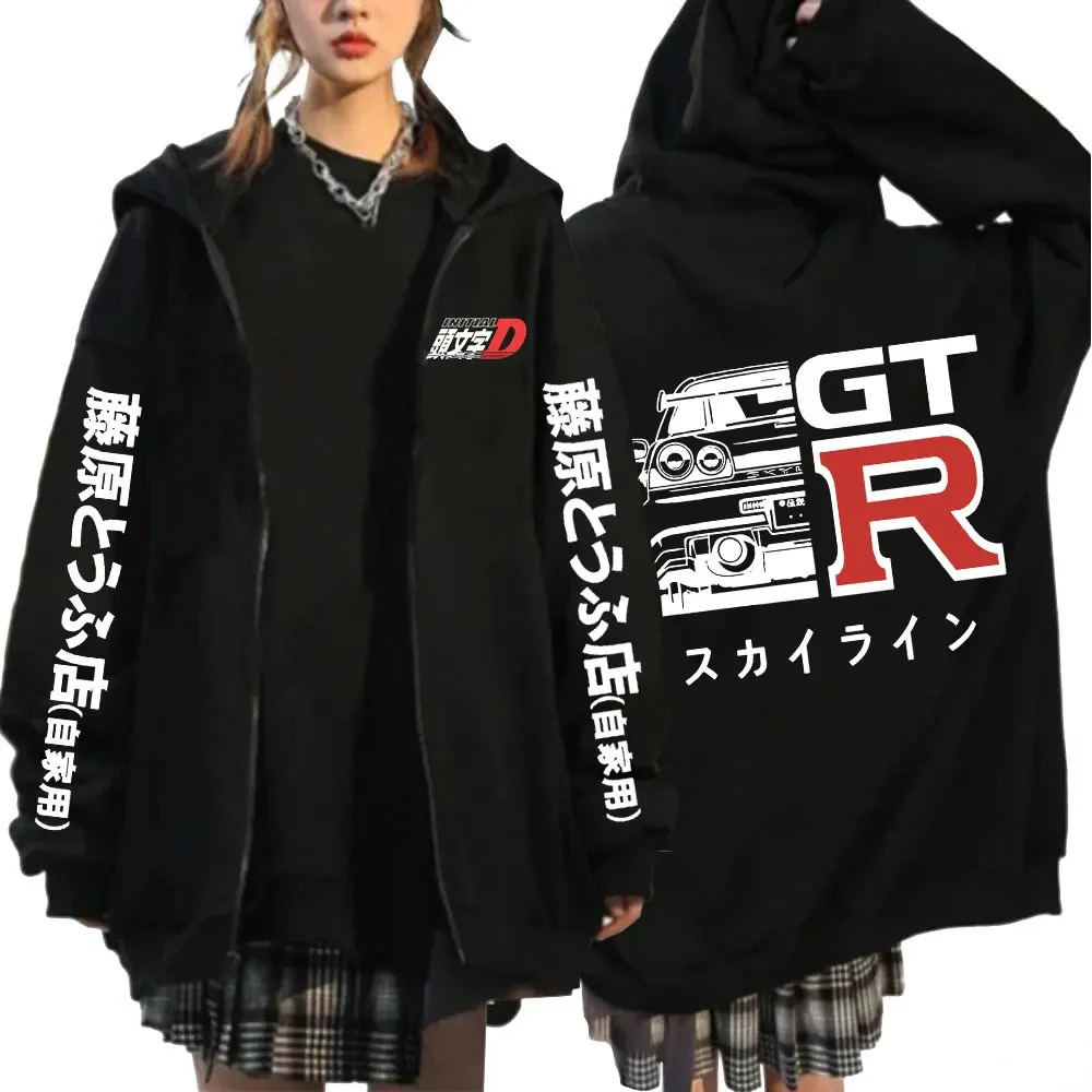 Anime Initial D Drift AE86 Zipper Hoodie Casual Vintage Zip Up Hooded Sweatshirts JDM Car Oversized Hoodies Cardigan Jacket Coat 260613