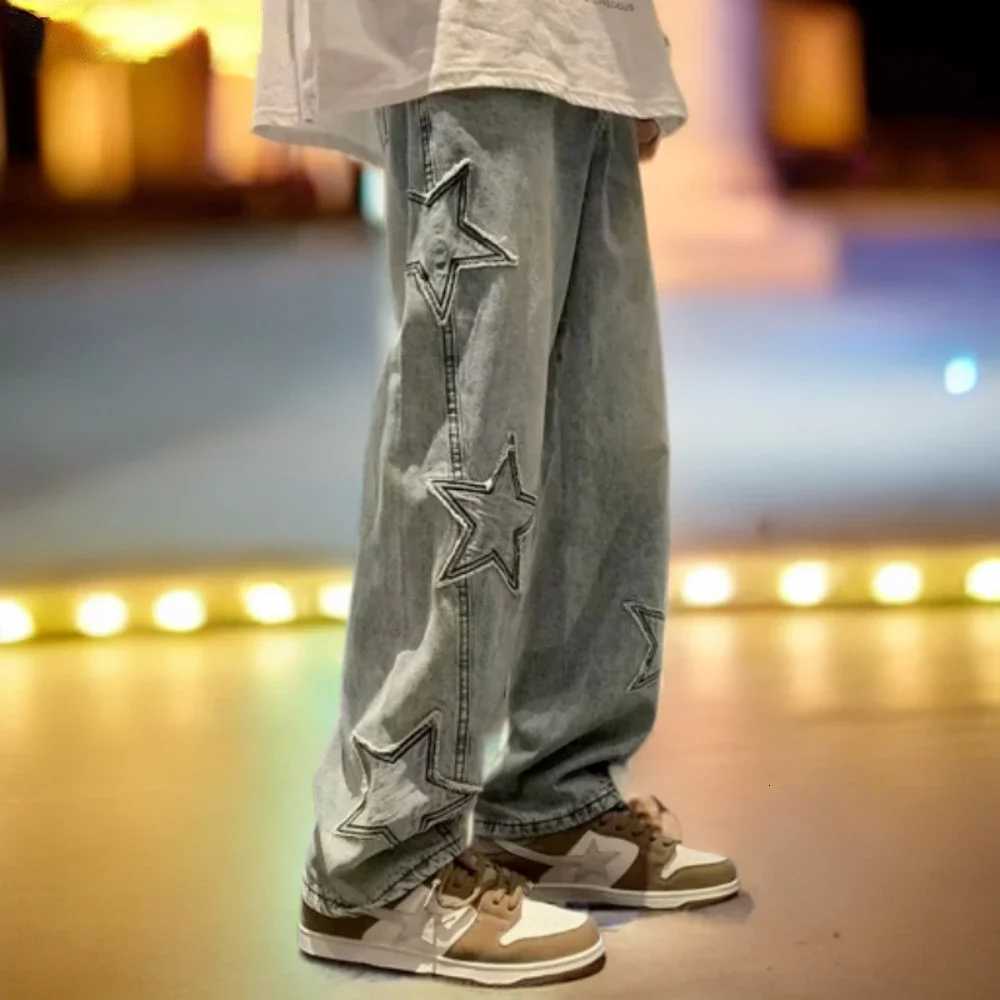 Star Embroidered Straight Casual Mens Jeans Y2K Gothic Unisex New Wide-leg Loose Comfortable Fashionable Youth Street Jeans T260410