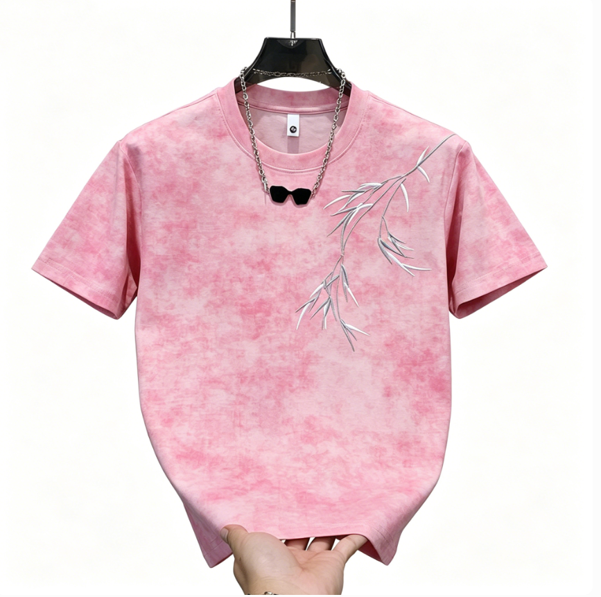 2026 summer new fashion Chinese style tie-dye trend embroidered T-shirt men's half-sleeved casual design short-sleeved tide