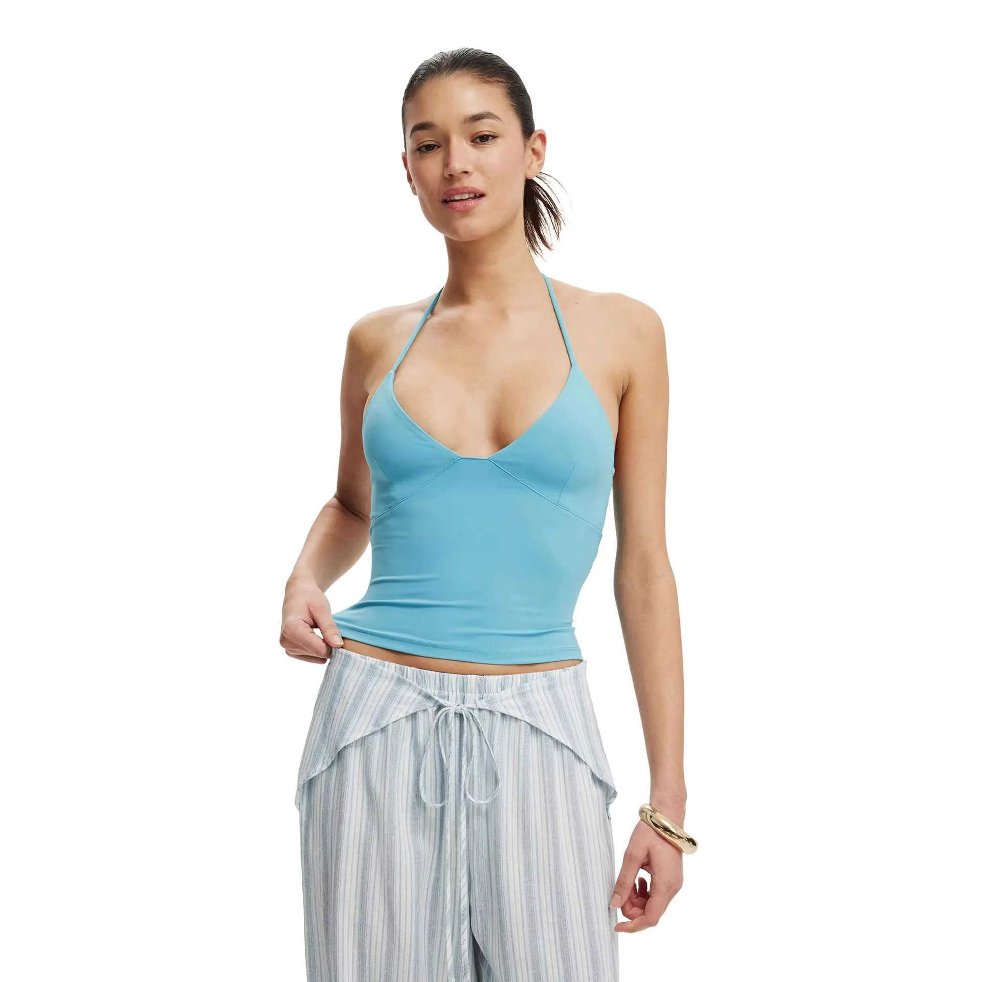 2026 New Halter Neck Camisole for Women Slim Fit Backless Short Style Hot Girl Inner Top L260612