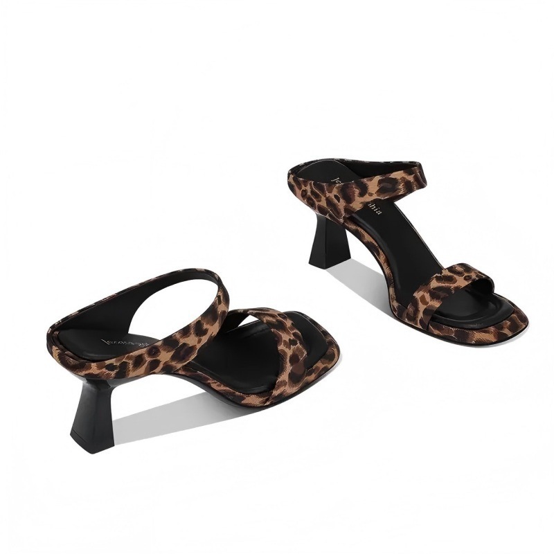 Leopard print open-back stiletto high-heeled shoes for women open-toe platform sandals summer sandals 260613