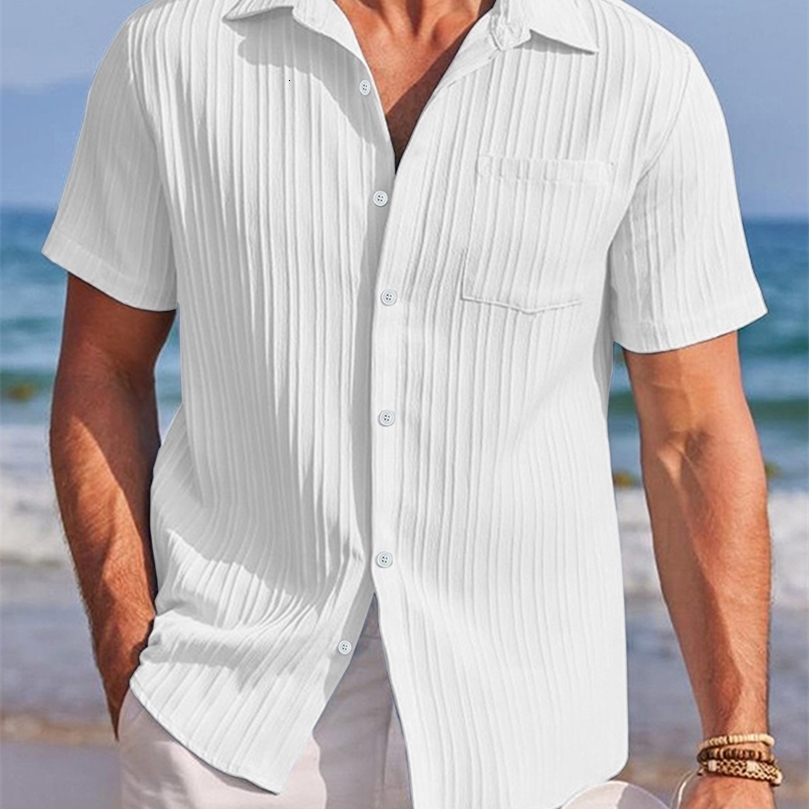 Mens Solid Textured Short Sleeve Shirt Loose Casual Comfy Top for Summer Clothes Daily Wear 260612