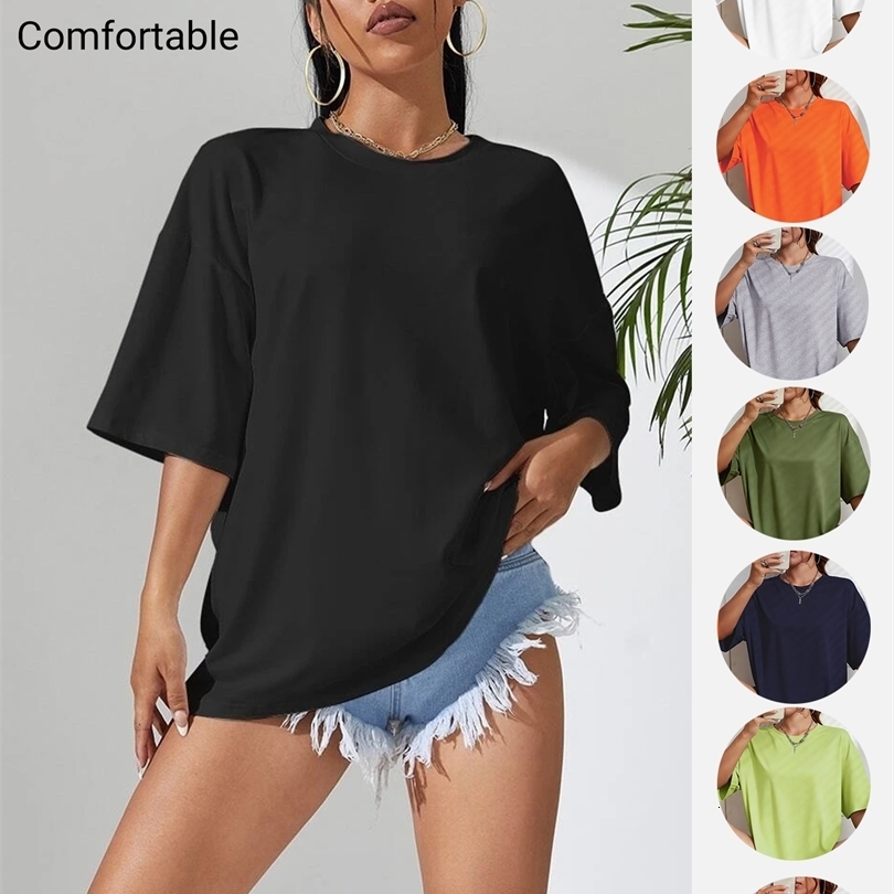 100 Cotton Solid Color Summer Womens T Shirt Street Hip Hop TShirts Loose Casual Short Sleeve Comfortable Fashion Tee Tops 260612