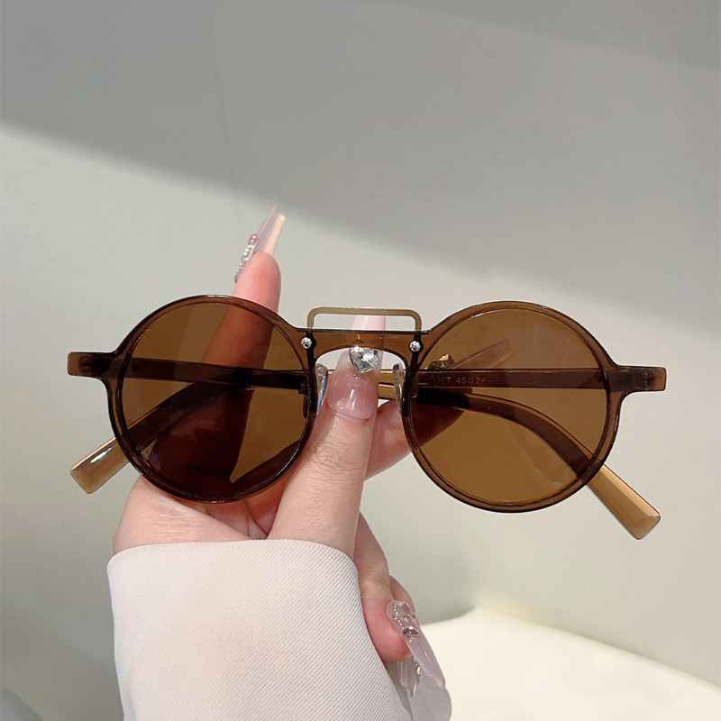 High quality 2026 New Fashion Retro Round Frame Hong Kong Style Trendy Personality No Makeup Versatile Anti-Glare Sunglasses