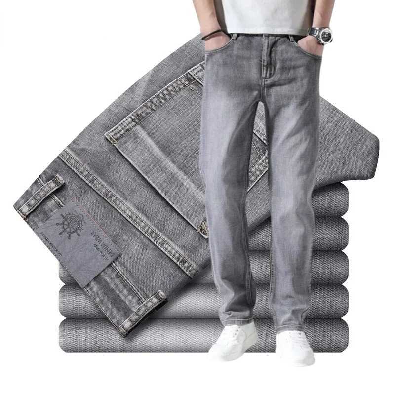 Cotton Stretch Jeans Business Casual Mens Thin Denim Jeans Grey Spring Summer Brand New Fit Straight Lightweight T260410