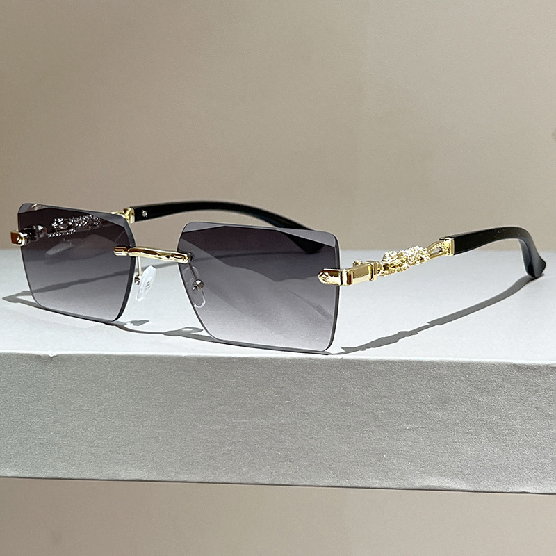 High quality wholesale 2026 new model leopard-decorated frameless square sunglasses for men, fashionable European and American sun protection eyewea