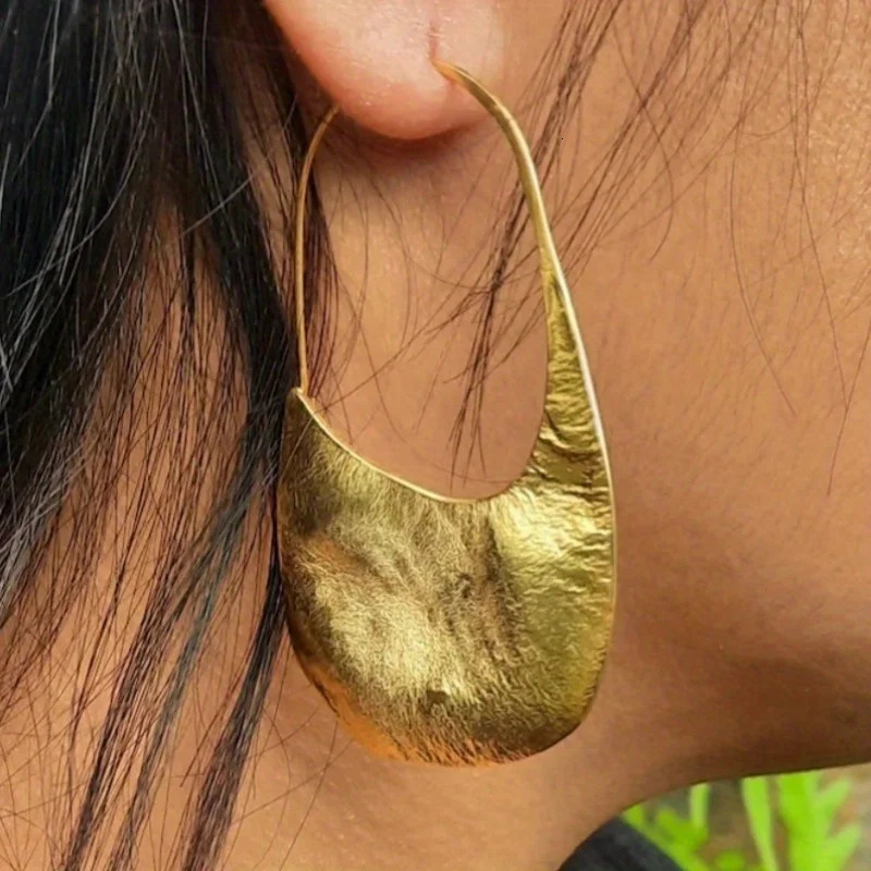 Unique Geometry Gold Color Copper Womens Earrings Creativity Hand Carving Pattern Dangle Earrings Woman Vintage Jewelry 260612