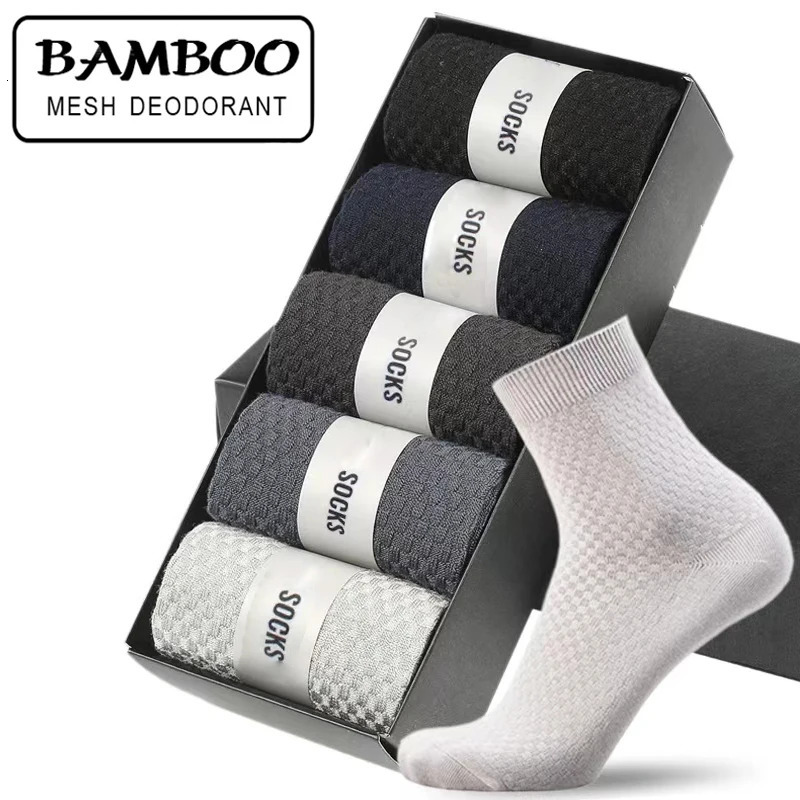 5 Pairs Bamboo Fiber Mens Socks Classic Business Crew Socks Spring Autumn Casual Comfortable Breathable Compression Bamboo Sox 260612