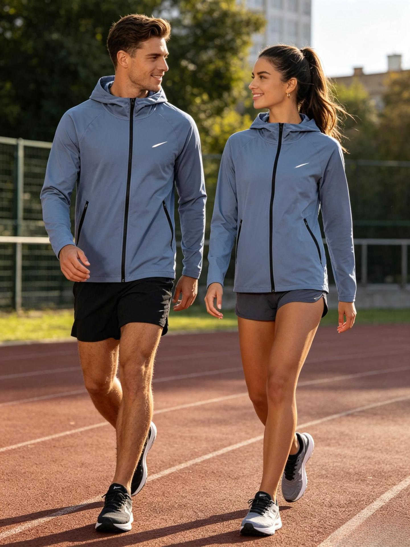hooded Unisex sun protection sports set lightweight breathable quick-drying water-resistant jacket with taped pockets and shorts for outdoor running