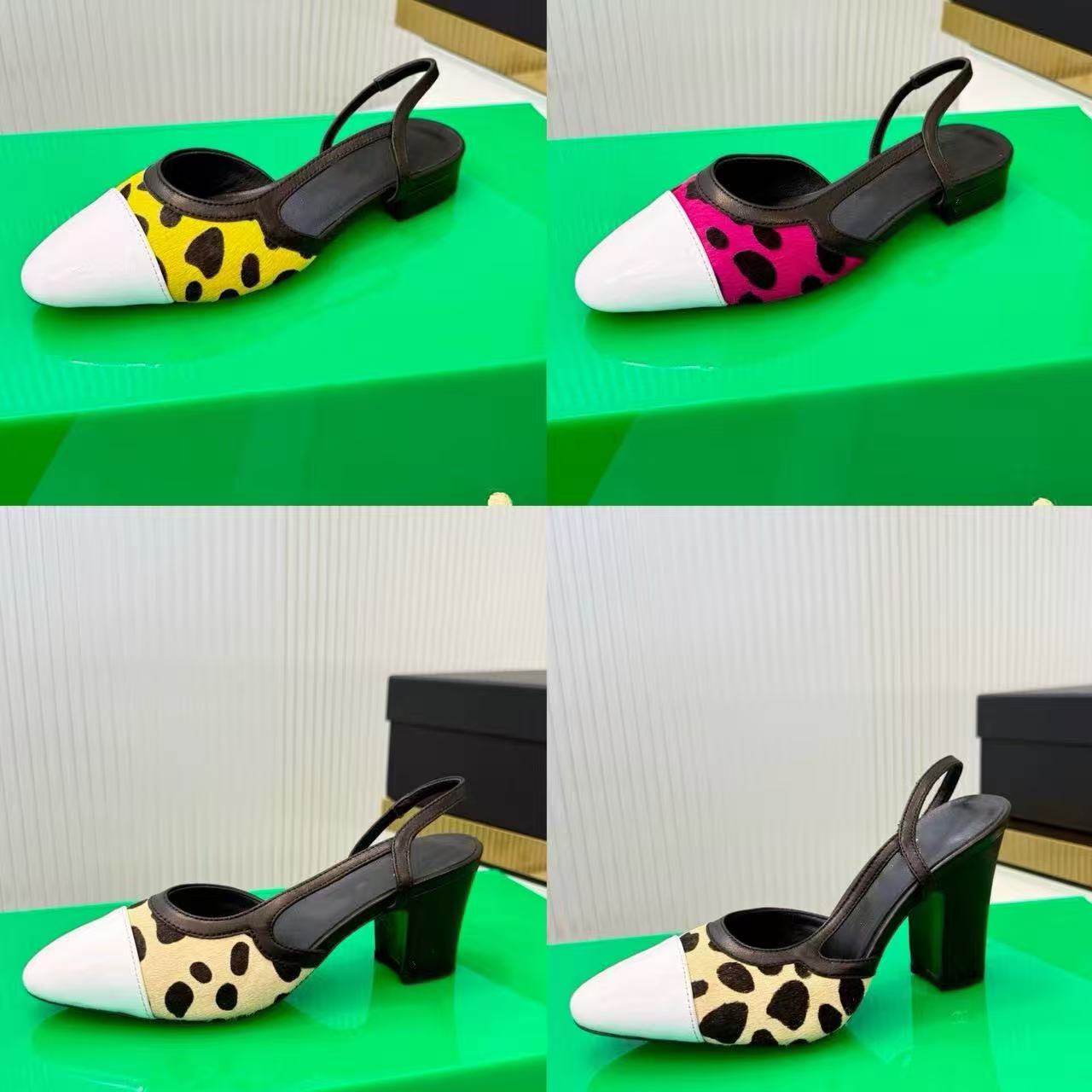 Designer sandals High Quality colored high quality leathersummer thick heels round head slides 100% leather Platform office Fur Animal Prints Shoes