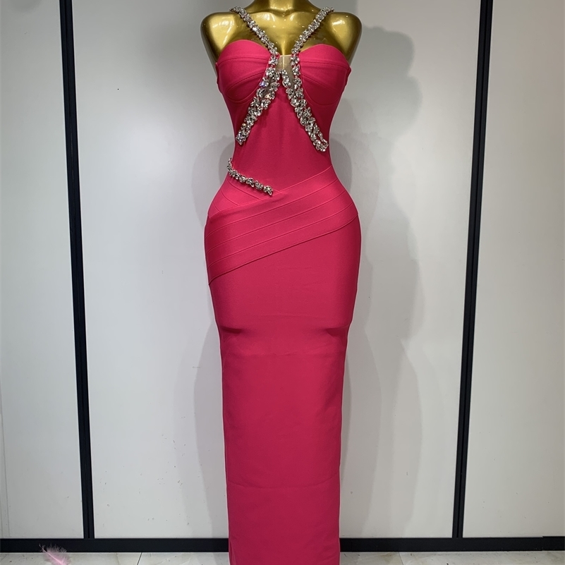 Women Sexy Backless Shinning Crystal Bodycon Long Bandage Dresses Celebrate Birthday Elegant Evening Party Wedding Guest Gown 260612