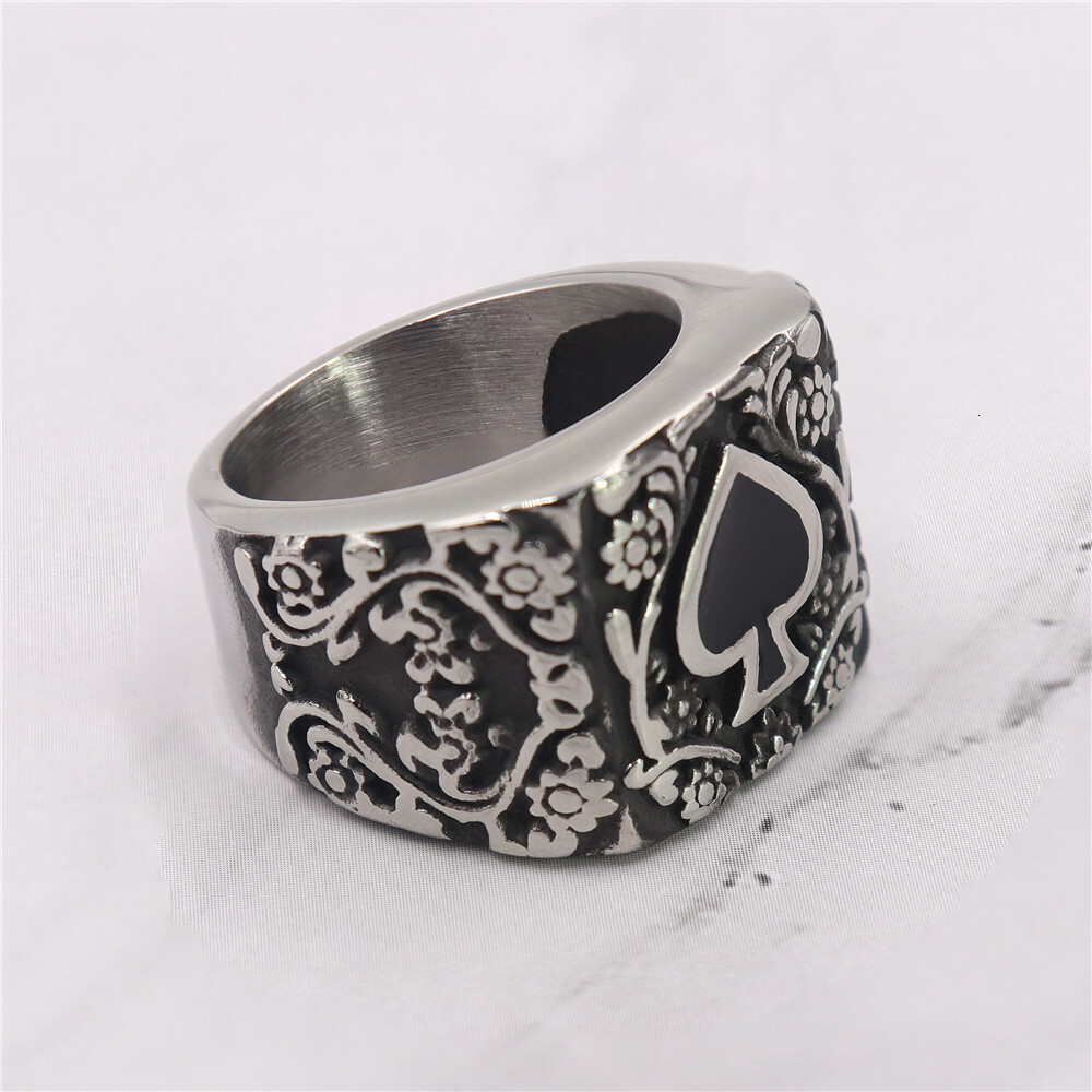 High quality 's popular street style stainless steel men's ring, unique retro black diamond resin engraved ring for men and women