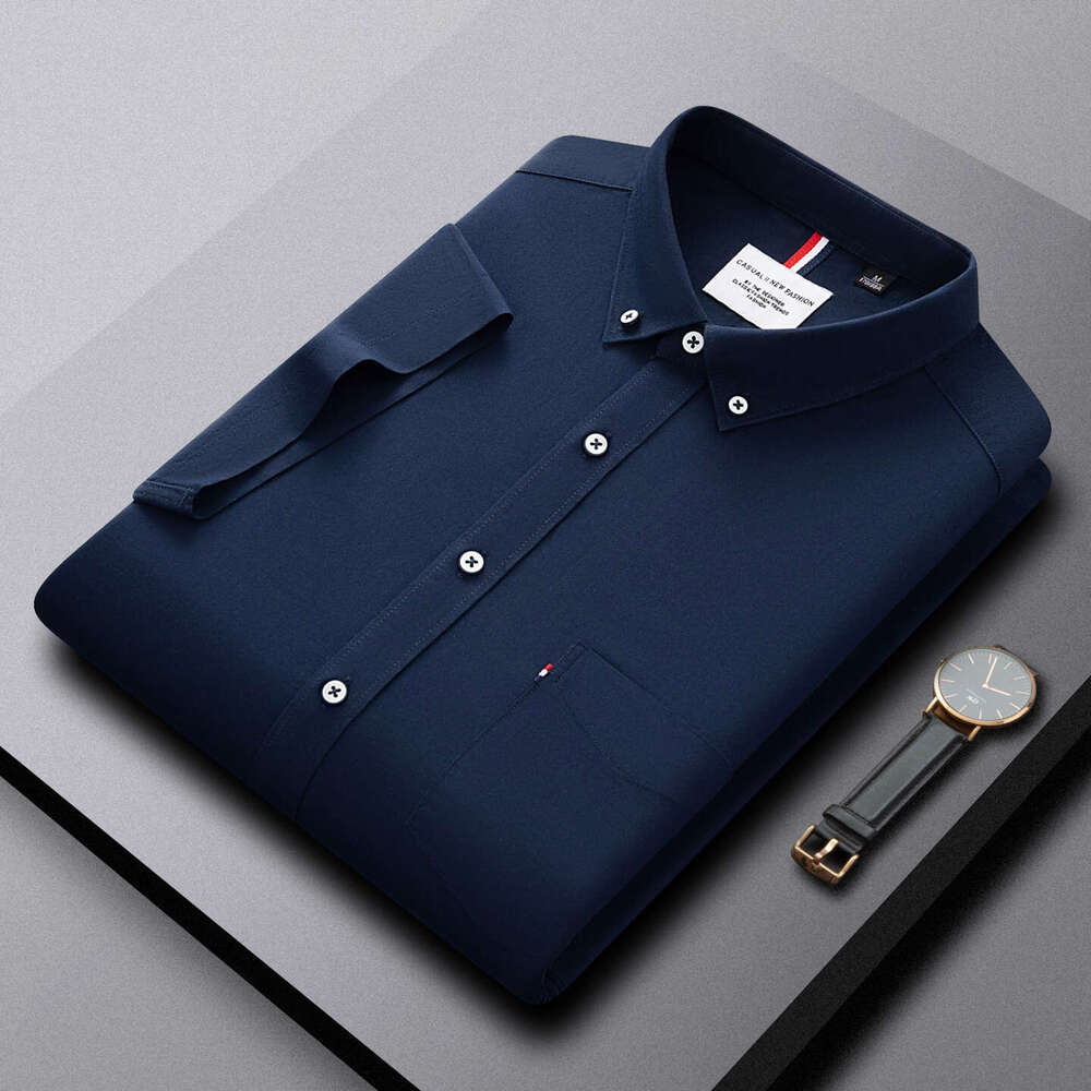 Polo Luxury Clothes T-Shirt Summer Pure Cotton Oxford Fabric Men's Shirt Wrinkl Short-Sleeved Suitable For Young And Middle-Aged Business Casua